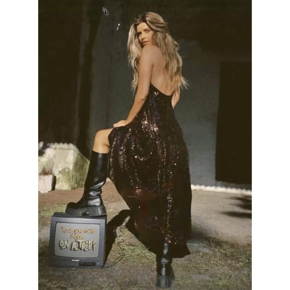 ZARA Chocolate‎ Brown Sequin Halter Maxi Dress Festive Party Sequinned Small